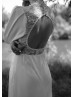 High Collar Ivory Satin Lace Keyhole Back Slit Wedding Dress